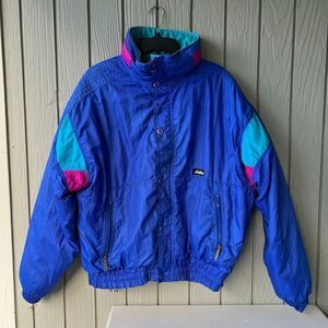 VTG Slalom Colorblock Ski Jacket USA Blue Purple Pink Nylon Zip L Unisex
